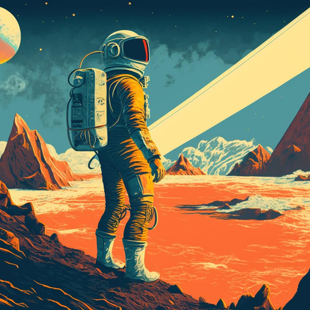Illustration d'un astronaute sur une planète, fait par l'Agence SEO The Missing One