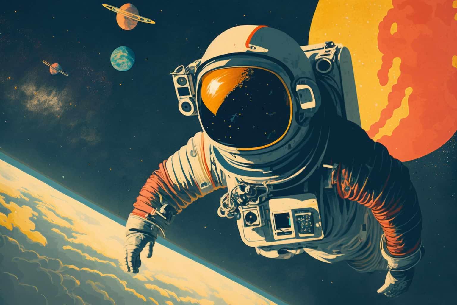 Illustration d'un astronaute dans l'espace, faite par l'Agence SEO The Missing One